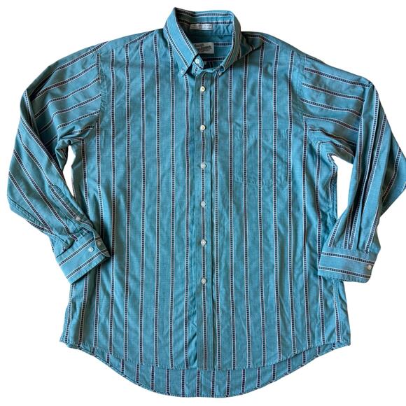 Sears Roebuck Vintage Button Down Shirt Men's 17 34/35 Blue Western Retro - Picture 1 of 10